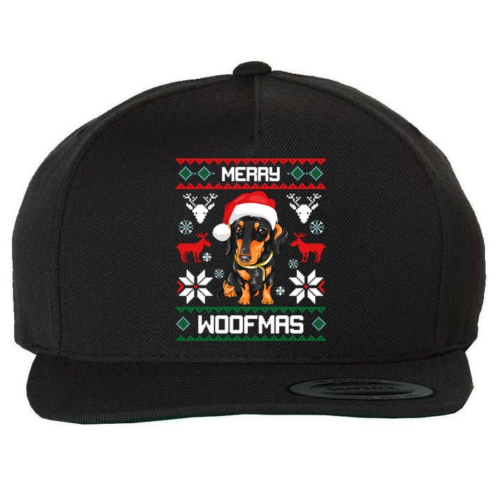 Dachshund Merry Woofmas Gift For Christmas Doxie Xmas Long Sleeve Wool Snapback Cap