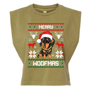 Dachshund Merry Woofmas Gift For Christmas Doxie Xmas Long Sleeve Garment-Dyed Women's Muscle Tee