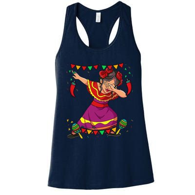 Dabbing Mexican Woman Cinco De Mayo Women's Racerback Tank