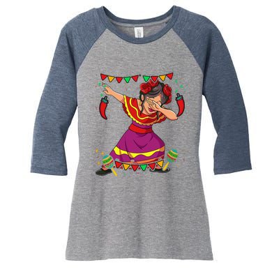 Dabbing Mexican Woman Cinco De Mayo Women's Tri-Blend 3/4-Sleeve Raglan Shirt