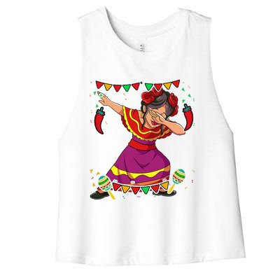 Dabbing Mexican Woman Cinco De Mayo Women's Racerback Cropped Tank