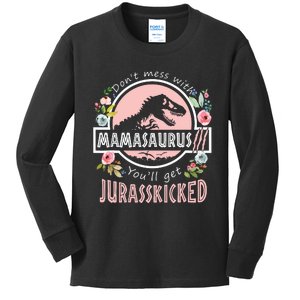 Don't Mess With MamaSaurus T Rex Dinosaur Mom Mothers Day Kids Long Sleeve Shirt