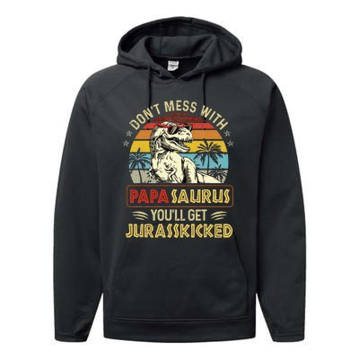 Dont Mess With Papasaurus Youll Get Jurasskicked Performance Fleece Hoodie