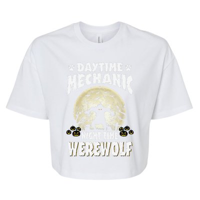 Daytime Mechanic Werewolf Spooky Funny Halloween Costume Bella+Canvas Jersey Crop Tee