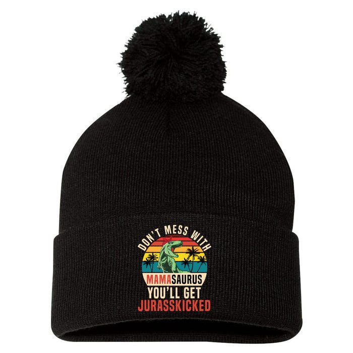 DON’T MESS WITH MAMASAURUS Pom Pom 12in Knit Beanie