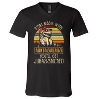 Don’t Mess With Auntasaurus Funny Dinosaur Aunt Vintage V-Neck T-Shirt