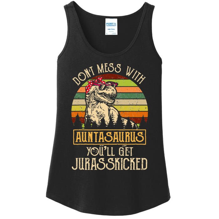 Don’t Mess With Auntasaurus Funny Dinosaur Aunt Vintage Ladies Essential Tank