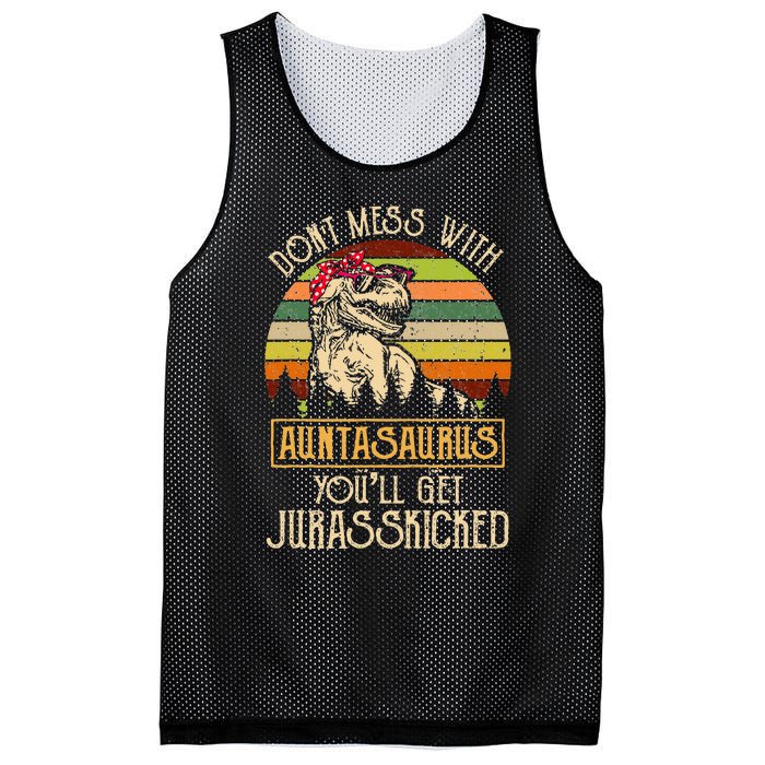 Don’t Mess With Auntasaurus Funny Dinosaur Aunt Vintage Mesh Reversible Basketball Jersey Tank