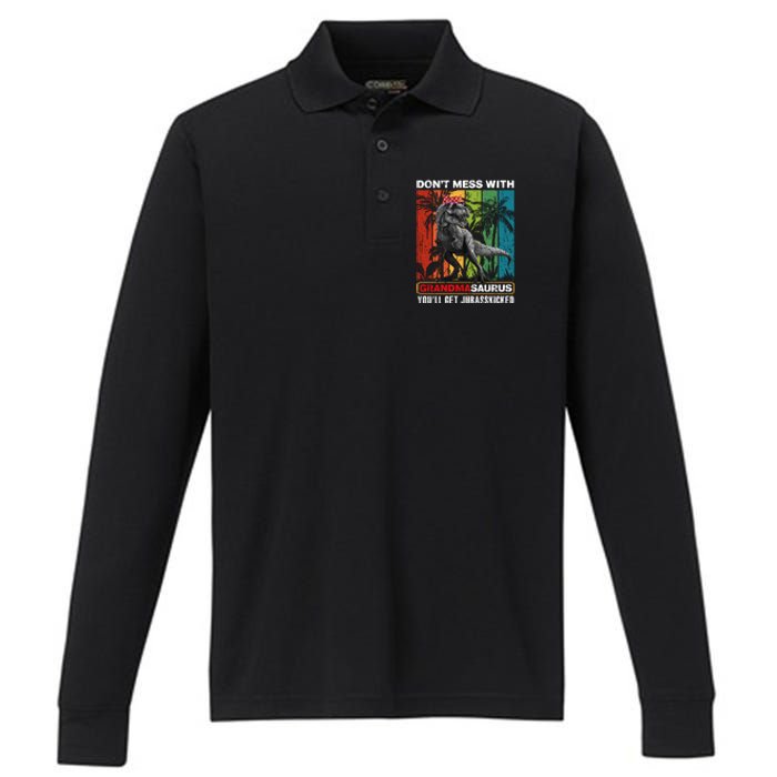 Dont Mess With Papasaurus Youll Get Jurasskicked Performance Long Sleeve Polo