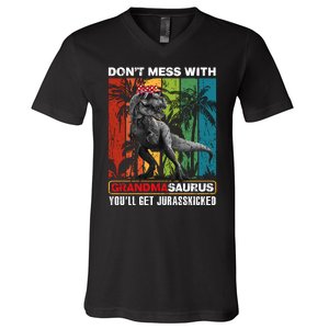 Dont Mess With Papasaurus Youll Get Jurasskicked V-Neck T-Shirt