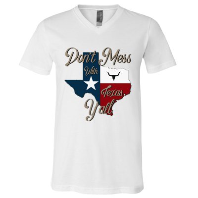 Dont Mess With Vintage Texas Pride Longhorn Lone Star State V-Neck T-Shirt