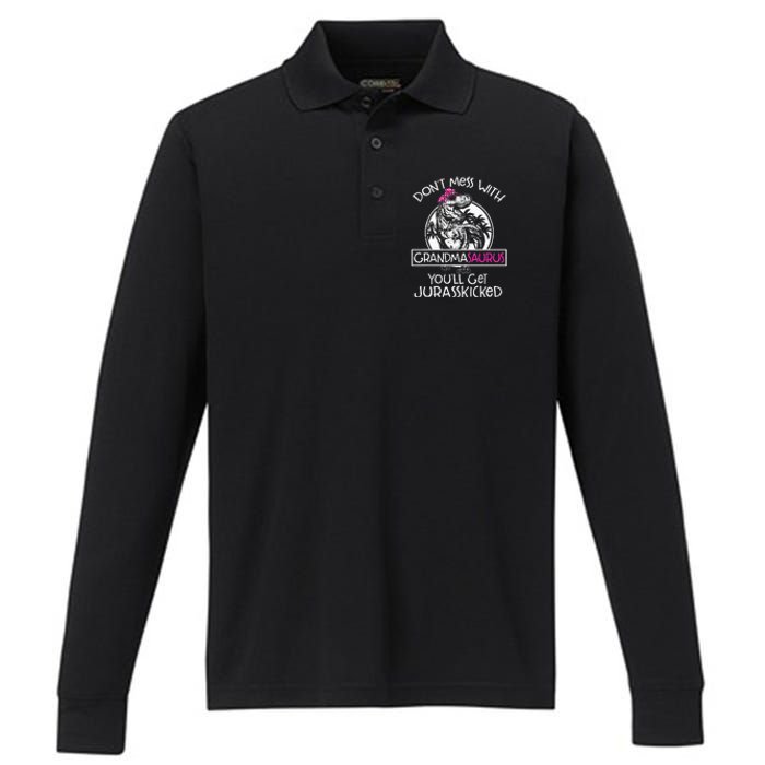 Dont Mess With Grandmasaurus Youll Get Jurasskicked Performance Long Sleeve Polo