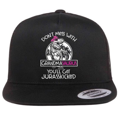 Dont Mess With Grandmasaurus Youll Get Jurasskicked Flat Bill Trucker Hat