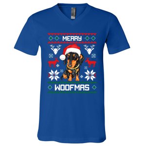 Dachshund Merry Woofmas Gift For Christmas Doxie Xmas Great Gift V-Neck T-Shirt