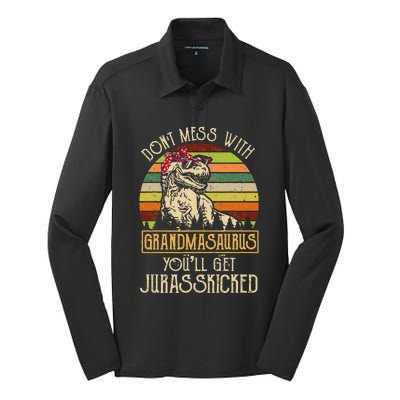 Don’t Mess With Grandmasaurus Funny Grandma Vintage Silk Touch Performance Long Sleeve Polo