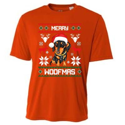 Dachshund Merry Woofmas Gift For Christmas Doxie Xmas Gift Cooling Performance Crew T-Shirt