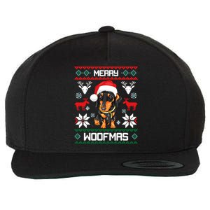 Dachshund Merry Woofmas Gift For Christmas Doxie Xmas Gift Wool Snapback Cap