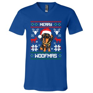 Dachshund Merry Woofmas Gift For Christmas Doxie Xmas Gift V-Neck T-Shirt