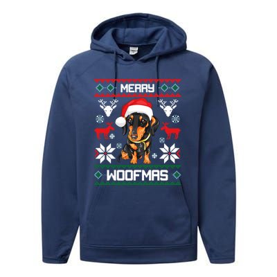 Dachshund Merry Woofmas Gift For Christmas Doxie Xmas Gift Performance Fleece Hoodie