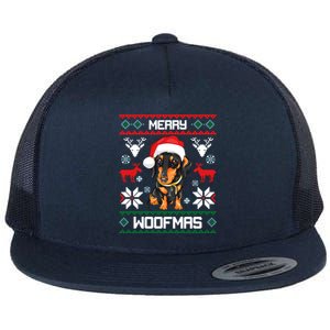 Dachshund Merry Woofmas Gift For Christmas Doxie Xmas Gift Flat Bill Trucker Hat