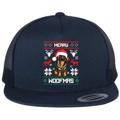 Dachshund Merry Woofmas Gift For Christmas Doxie Xmas Gift Flat Bill Trucker Hat