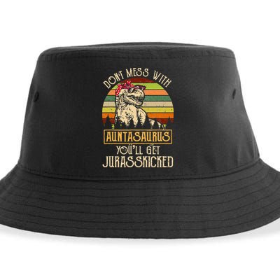 Don’t Mess With Auntasaurus Funny Dinosaur Aunt Vintage Sustainable Bucket Hat