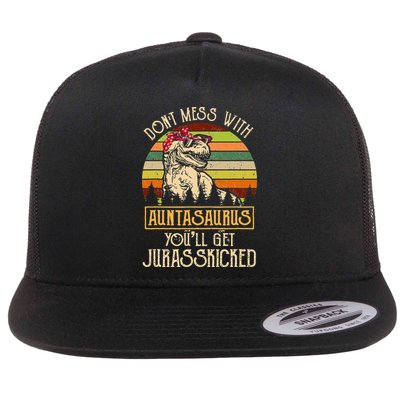 Don’t Mess With Auntasaurus Funny Dinosaur Aunt Vintage Flatbill Hat
