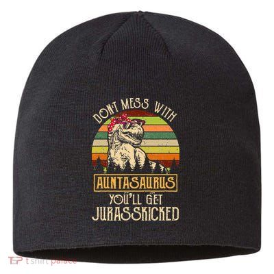 Don’t Mess With Auntasaurus Funny Dinosaur Aunt Vintage Sustainable Beanie