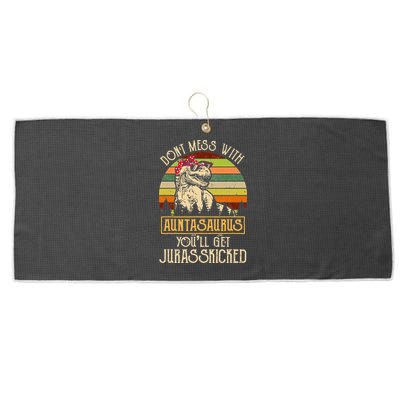Don’t Mess With Auntasaurus Funny Dinosaur Aunt Vintage Large Microfiber Waffle Golf Towel