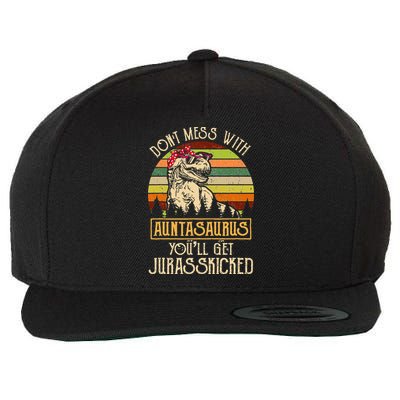 Don’t Mess With Auntasaurus Funny Dinosaur Aunt Vintage Wool Snapback Cap