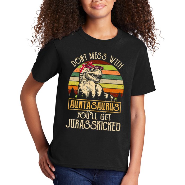 Don’t Mess With Auntasaurus Funny Dinosaur Aunt Vintage Kids T-Shirt