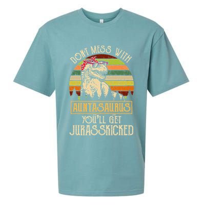 Don’t Mess With Auntasaurus Funny Dinosaur Aunt Vintage Sueded Cloud Jersey T-Shirt