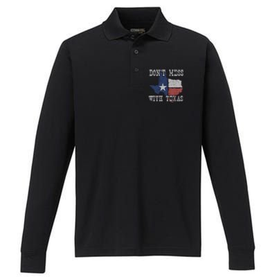 Don't Mess With Vintage Texas Longhorn Lone Star State Performance Long Sleeve Polo