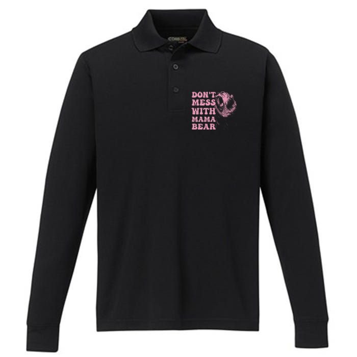 Don't Mess with Mama Bear Funny Mothers Day Performance Long Sleeve Polo