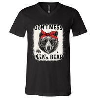 Don't Mess with Mama Bear Funny Mom Bleached Mothers Day V-Neck T-Shirt