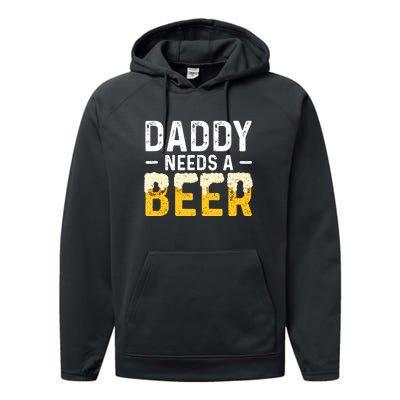 Daddy Needs A Beer Funny Vintage Performance Fleece Hoodie