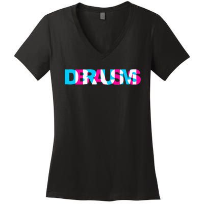 Drum N Bass Edm Rave Dance Music Headbanger Raver Glitch Women's V-Neck T-Shirt