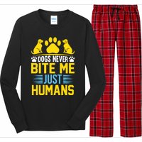 DOGS NEVER BITE ME JUST HUMANS Long Sleeve Pajama Set