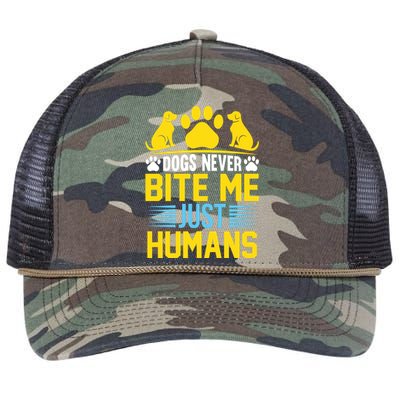 DOGS NEVER BITE ME JUST HUMANS Retro Rope Trucker Hat Cap