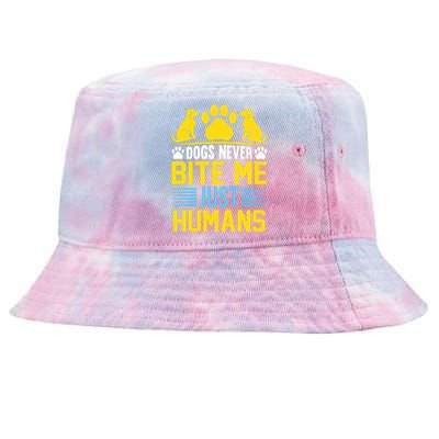 DOGS NEVER BITE ME JUST HUMANS Tie-Dyed Bucket Hat