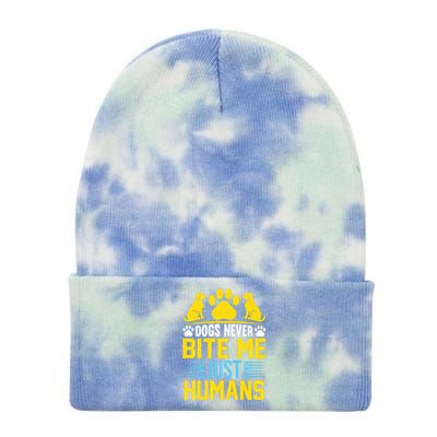 DOGS NEVER BITE ME JUST HUMANS Tie Dye 12in Knit Beanie