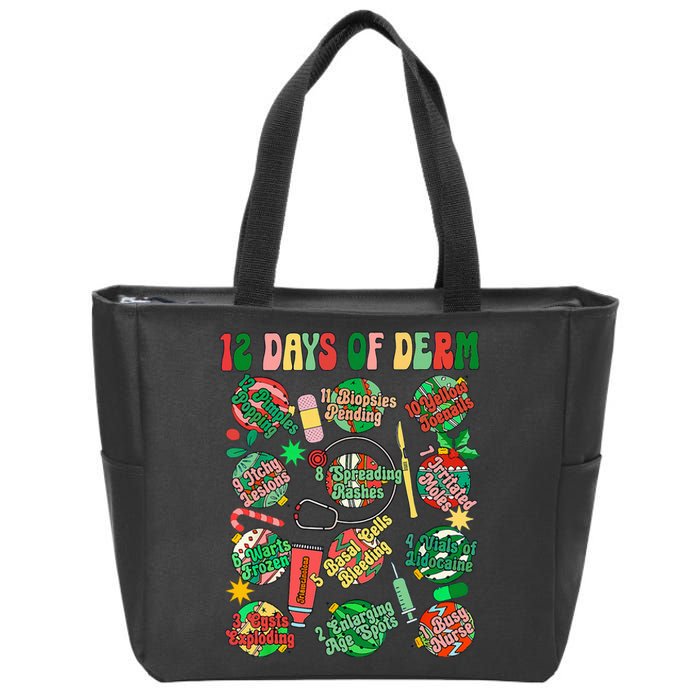 Dermatology Nurse Christmas 12 Days Of Derm Funny Zip Tote Bag