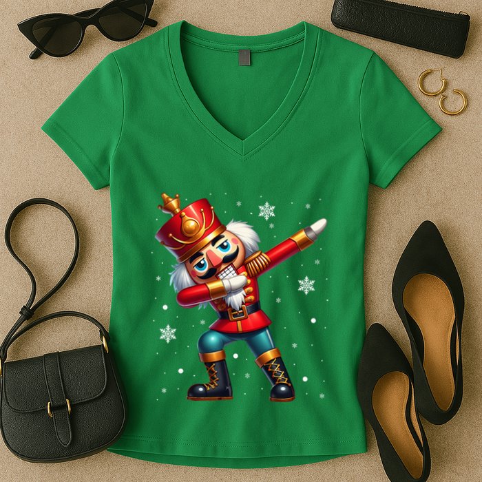 Dabbing Nutcracker Christmas Costume Matching Family Pajama Women's V-Neck T-Shirt