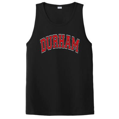 Durham North Carolina NC Varsity Style Red Text PosiCharge Competitor Tank