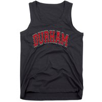 Durham North Carolina NC Varsity Style Red Text Tank Top