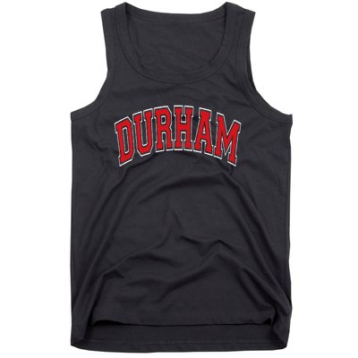 Durham North Carolina NC Varsity Style Red Text Tank Top