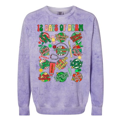 Dermatology Nurse Christmas 12 Days Of Derm Colorblast Crewneck Sweatshirt