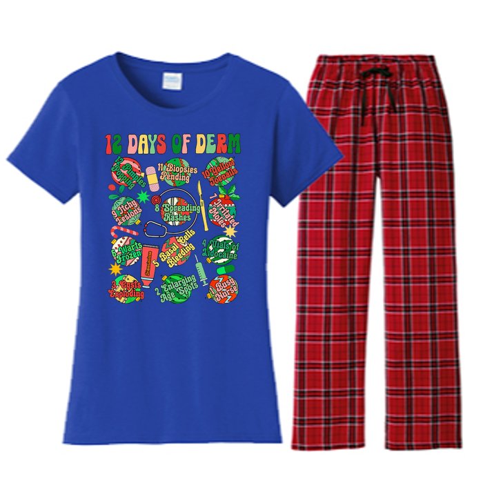 Dermatology Nurse Christmas 12 Days Of Derm Women's Flannel Pajama Set