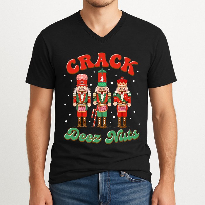 Deez Nuts Christmas Xmas Crack Nutcracker Nut Cracker V-Neck T-Shirt