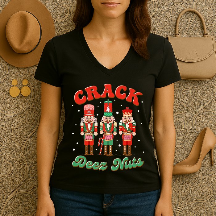 Deez Nuts Christmas Xmas Crack Nutcracker Nut Cracker Women's V-Neck T-Shirt